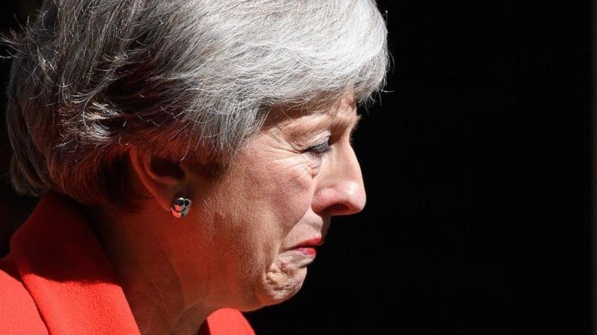 Theresa May, durante la rueda de prensa en la que ha anunciado su renuncia, este viernes.-LEON NEAL (GETTY IMAGES)