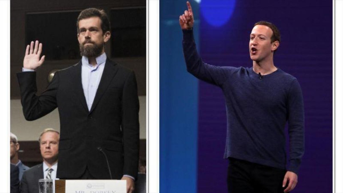 Jack Dorsey, a la izquierda, y Mark Zuckerberg.-EL PERIÓDICO
