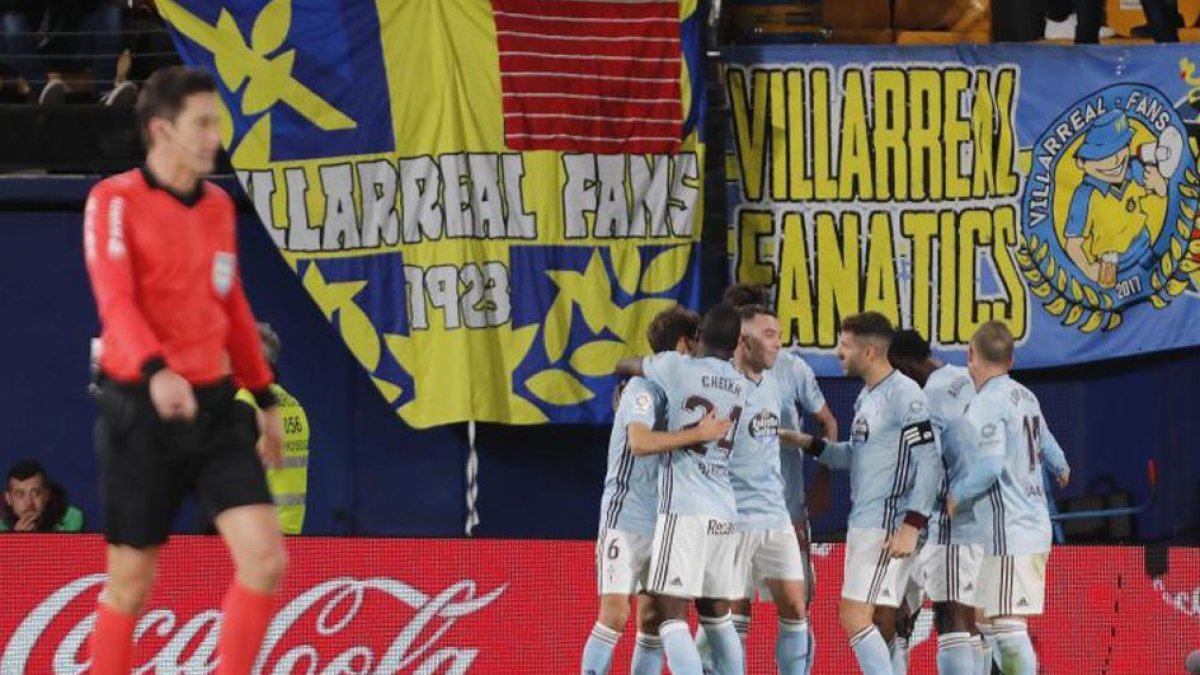 Jugadores celtistas festejan uno de los goles al Villarreal.-LALIGA