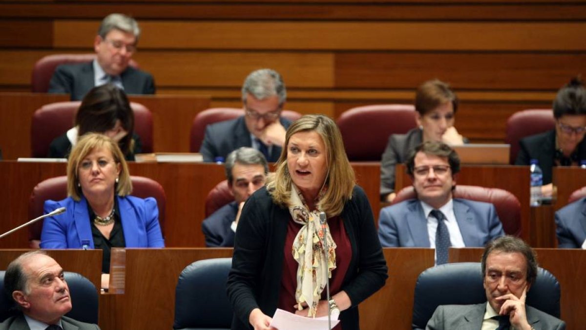 La consejera de Hacienda, Pilar del Olmo, durante su intervención en el Pleno de las Cortes de Castilla y León-Ical