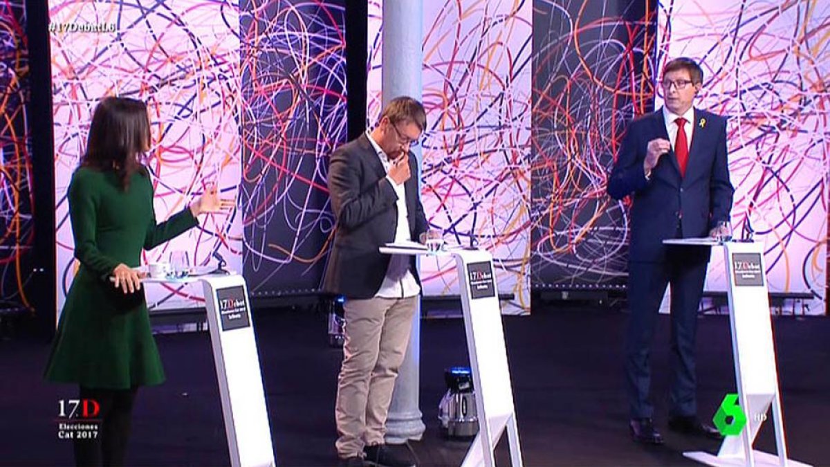 Arrimadas, Domènech y Mundó en el debate de ayer-PERIODICO