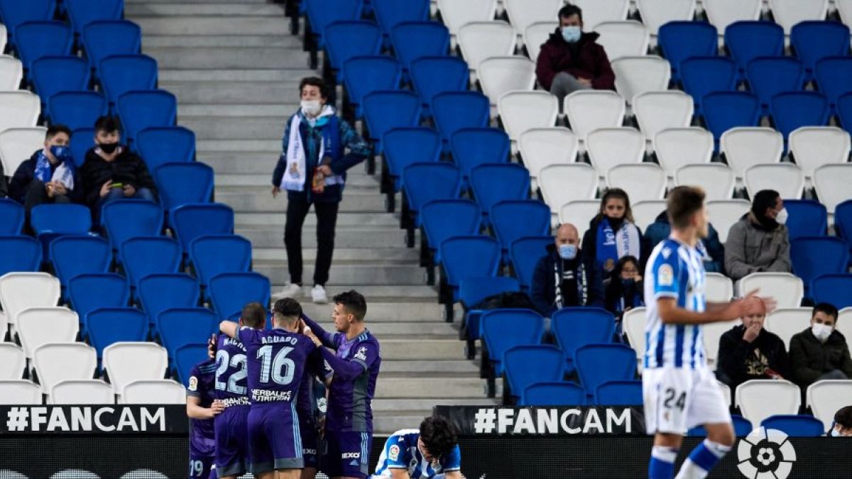 Los jugadores del Real Valladolid celebran el 0-1. / LA LIGA