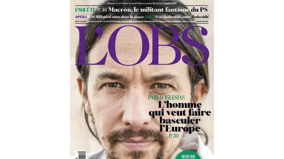Pablo Iglesias, en la portada de 'Le Nouvel Observateur' de este domingo-