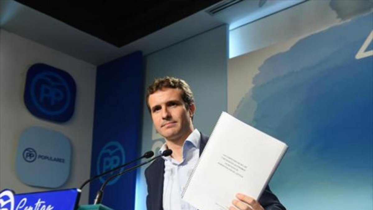 Pablo Casado, ayer, en la sede del PP.-EFE