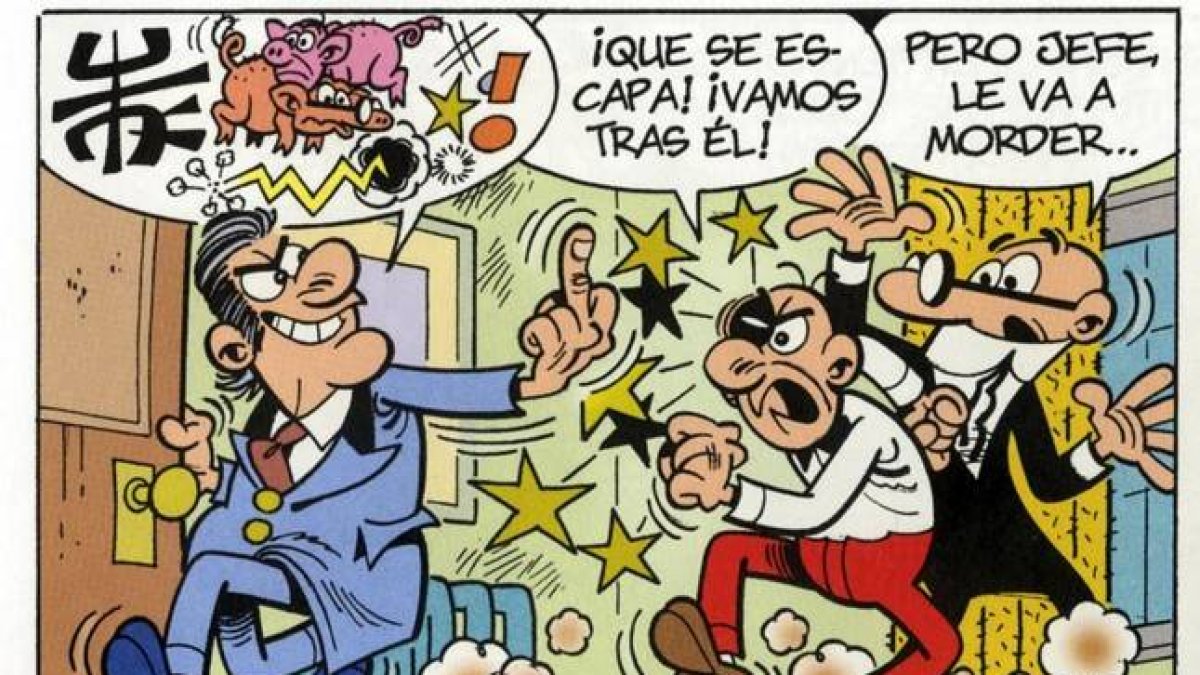 Viñeta de 'El tesorero', nuevo álbum de Mortadelo y Filemón, de Ibáñez.-