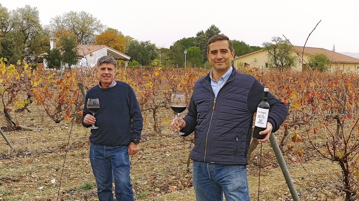 Juan Carlos Ayala y Gonzalo Fernández entre los viñedos de La Legua, en Cigales. / E. M.