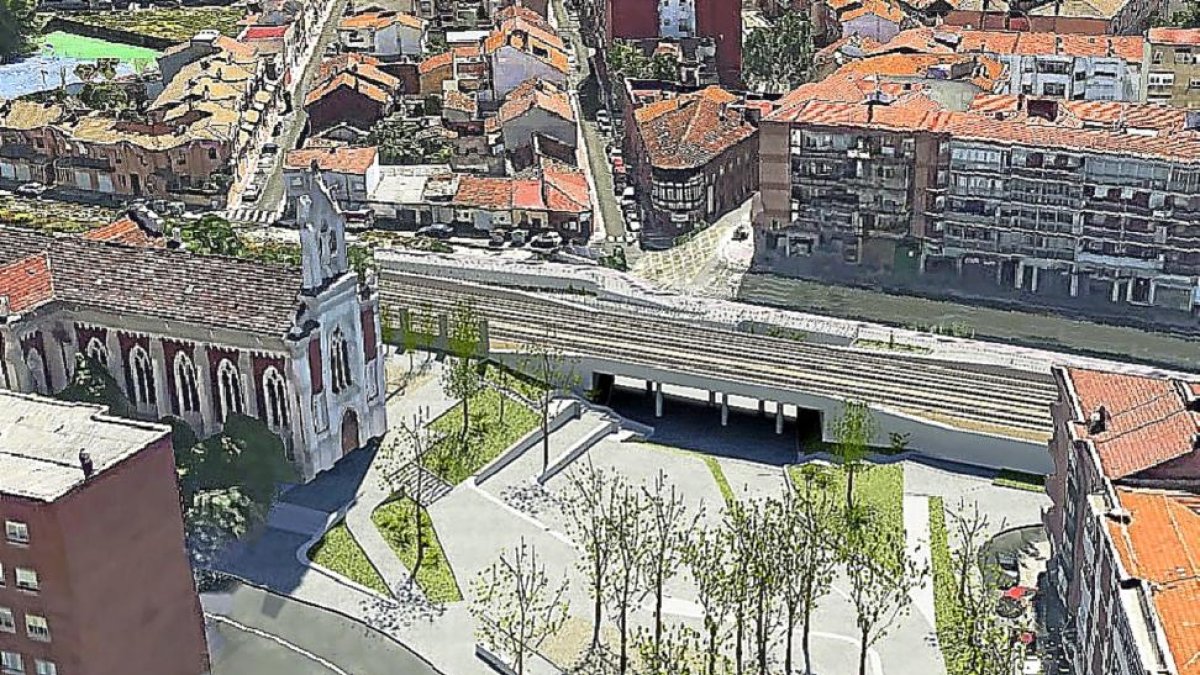 Infografía en la que se muestra cómo quedará el paso de la plaza Rafael Cano, con la iglesia de La Pilarica a la izquierda.-E. M.