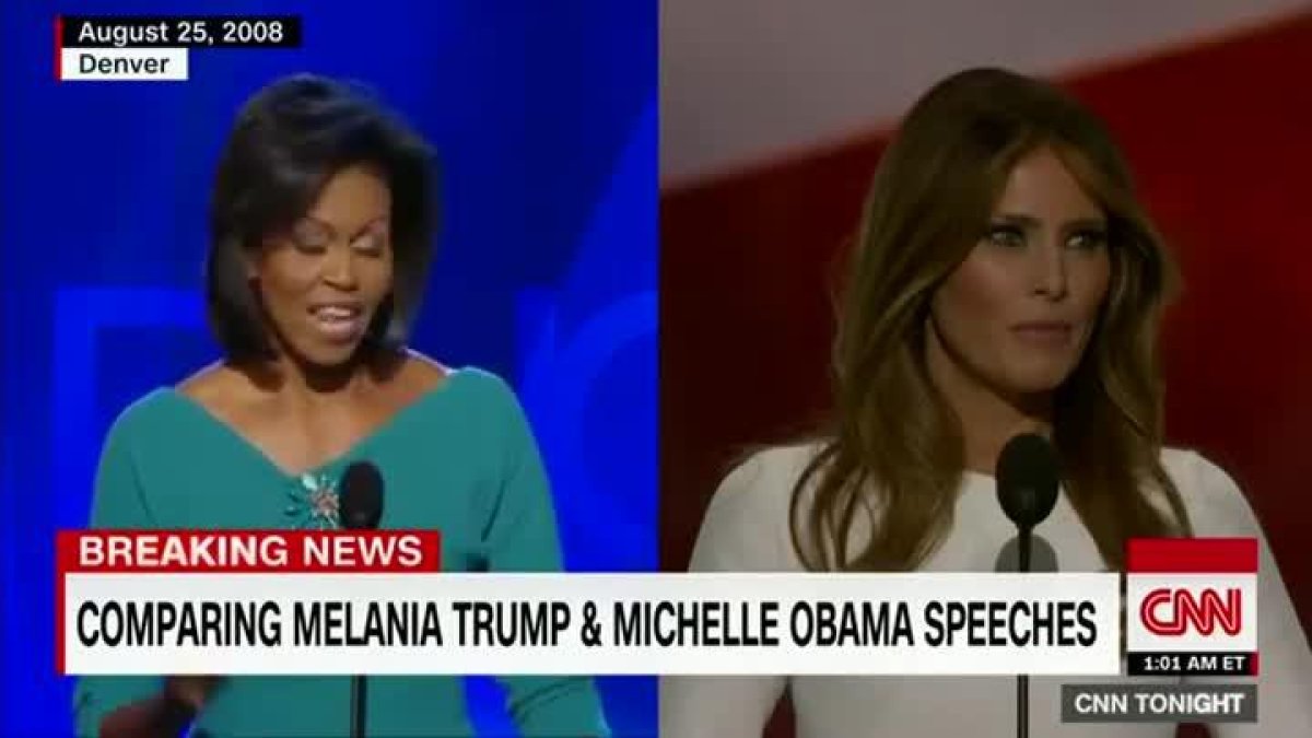 Vídeo en que muestra como Melania Trump plagió a Michelle Obama.-