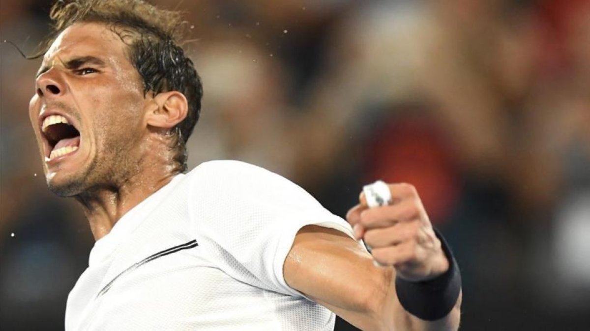 Nadal, exultante tras la victoria sobre Monfils.-EFE / TRACEY NEARMY