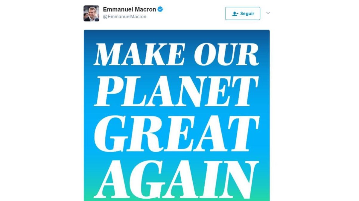 El tui de Macron con el mensaje 'Make our planet great again'.-