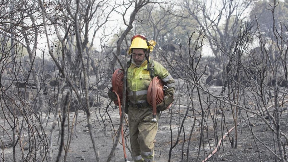 Labores de extinción en el incendio de Pinilla de Fermoselle.-ICAL
