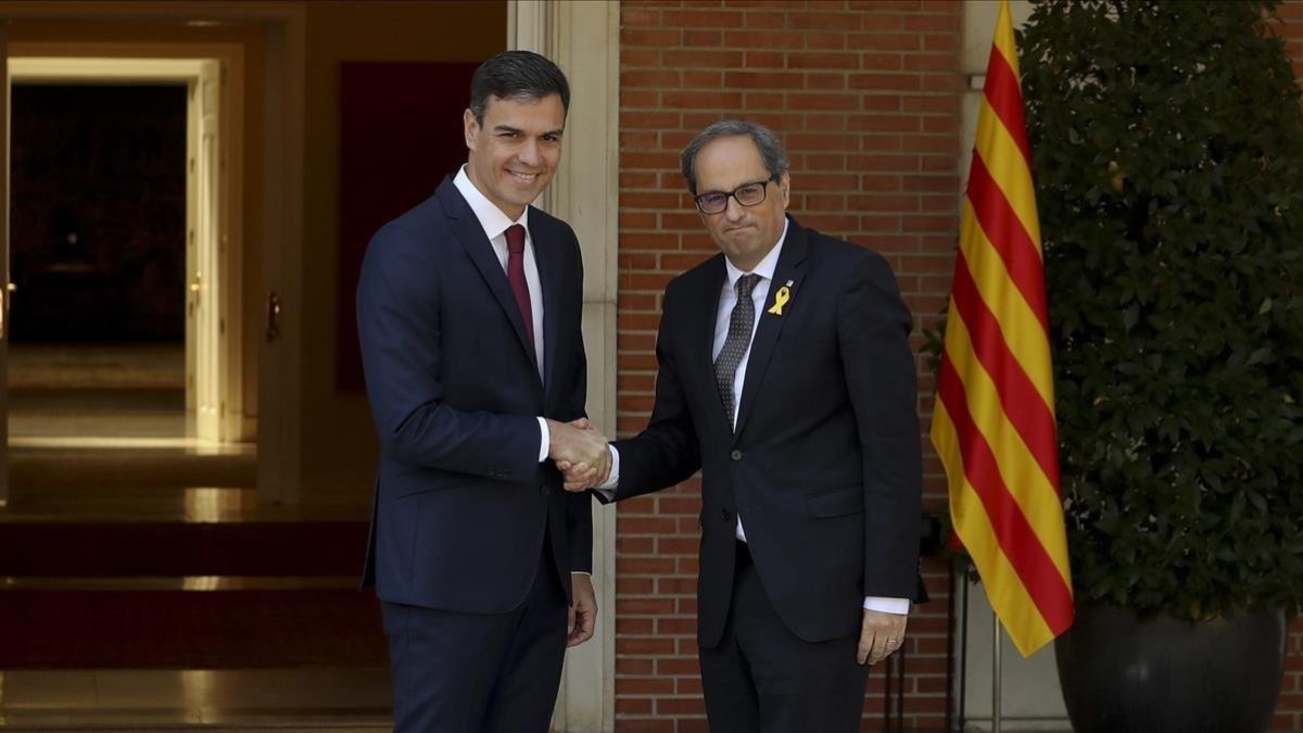 Pedro Sánchez y Quim Torra, en la Moncloa, el 9 de julio.-BALLESTEROS
