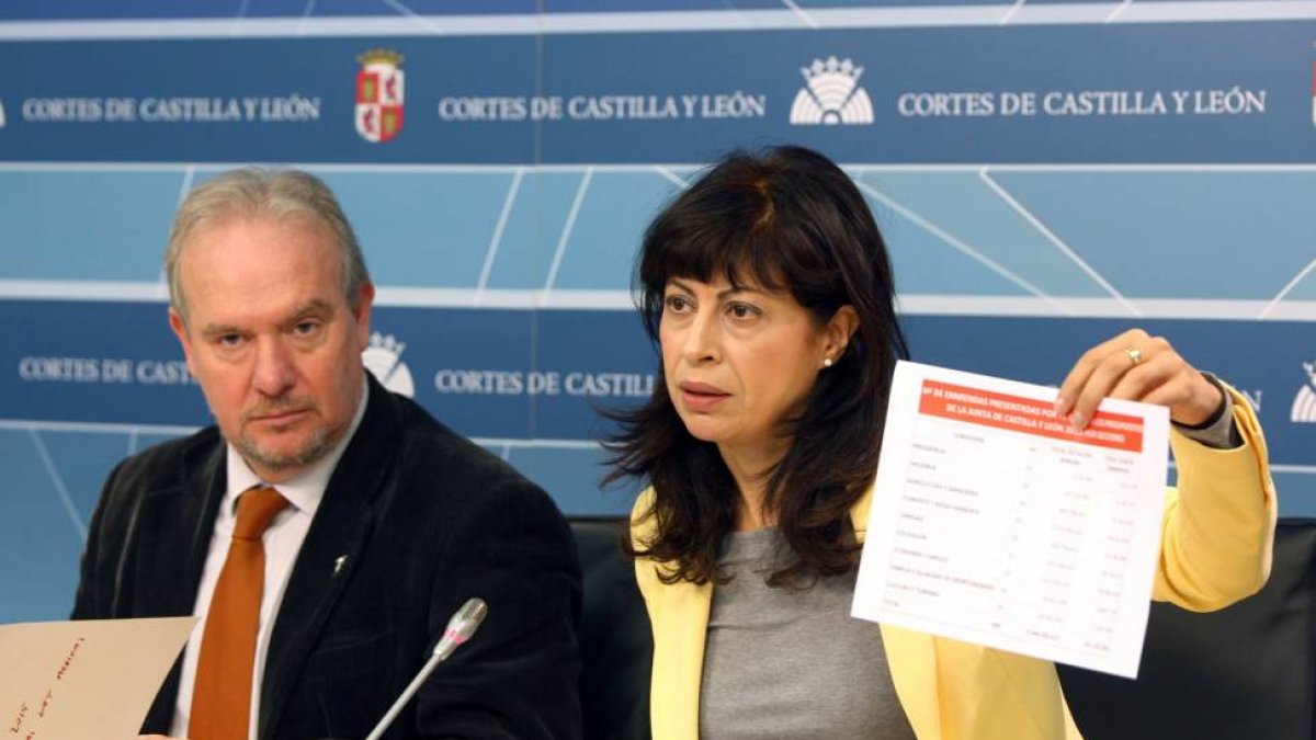 La portavoz del Grupo Socialista en las Cortes, Ana Redondo, y el secretario general del grupo, José Francisco Martín, informan sobre las enmiendas parciales al proyecto de Presupuestos Generales de la Comunidad para 2015-Ical