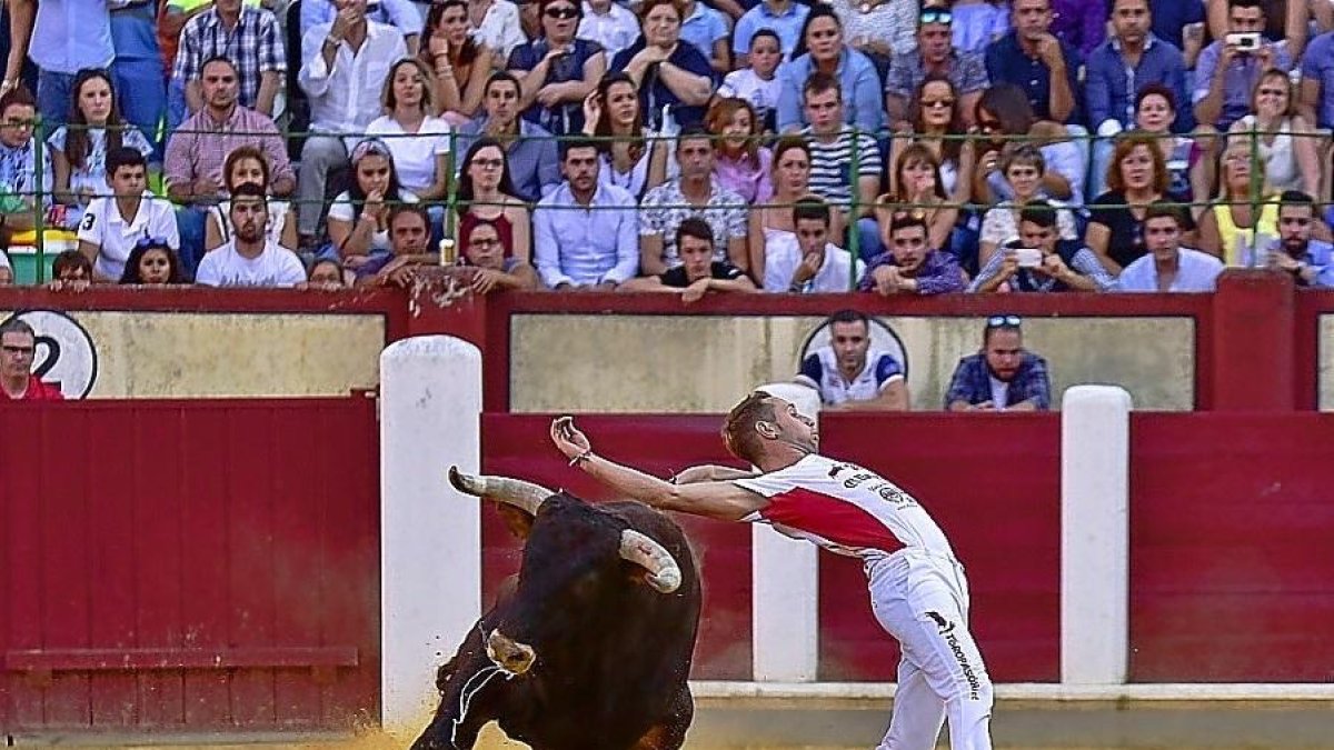 Pablo Martín ‘Guindi’, en el cartel de Sieteiglesias, esquiva el toro en un anterior concurso de cortes.-E. M.