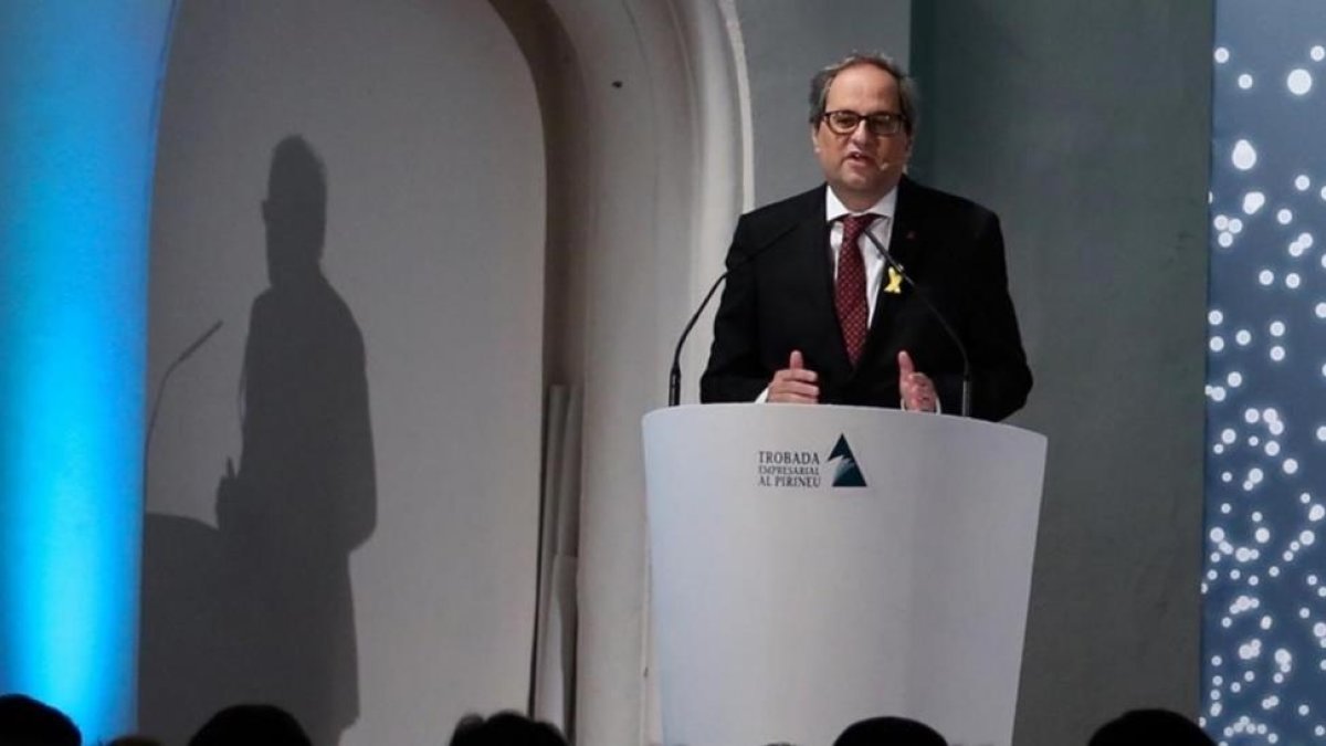 El president Quim Torra, este viernes, durante un encuentro empresarial en La Seu dUrgell.-/ RUBÉN MORENO