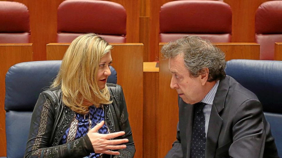 La consejera de Economía y Hacienda, Pilar del Olmo, y el titular de Presidencia, José Antonio de Santiago-Juárez, ayer en el Pleno-ICAL