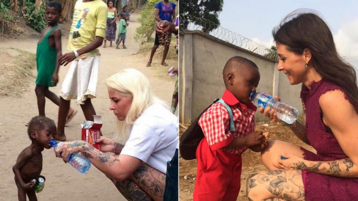 Foto de Hope antes y después de que la voluntaria de la ONG que ayuda a niños discriminados colgara la foto que se hizo viral para ayudarle.-