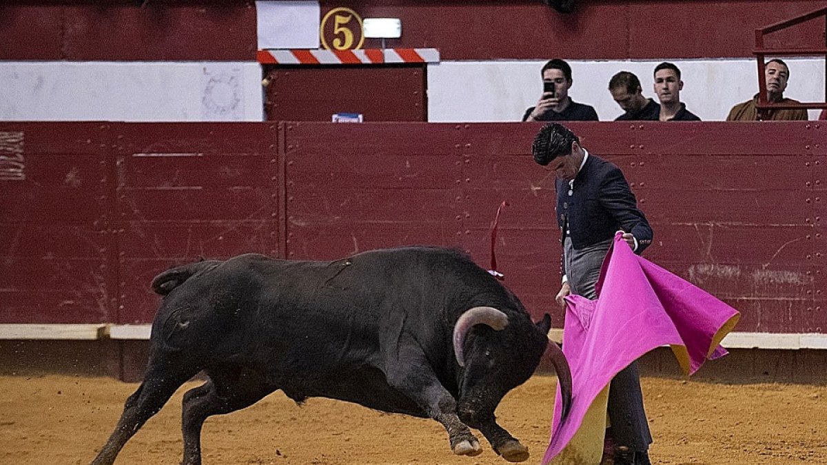 Lance de extraordinaria cadencia y temple del sevillano Pablo Aguado, ayer en La Flecha. - JOSÉ SALVADOR