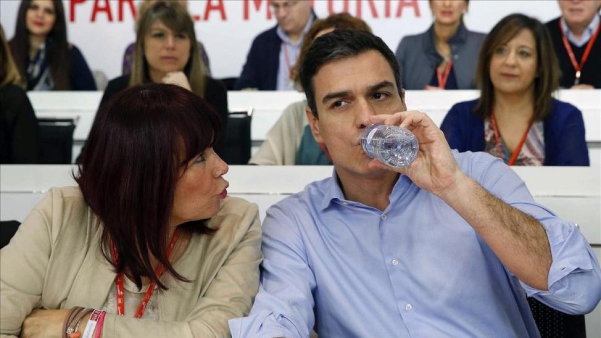 El líder de los socialistas, Pedro Sánchez, antes de intervenir en el comité de federal del pasado febrero.-PACO CAMPOS / EFE