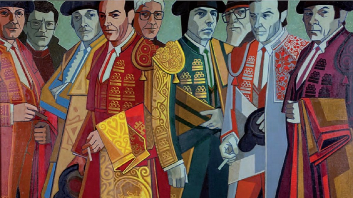 ‘Toreros antes del paseíllo’, óleo sobre lienzo de 1987. E. M.