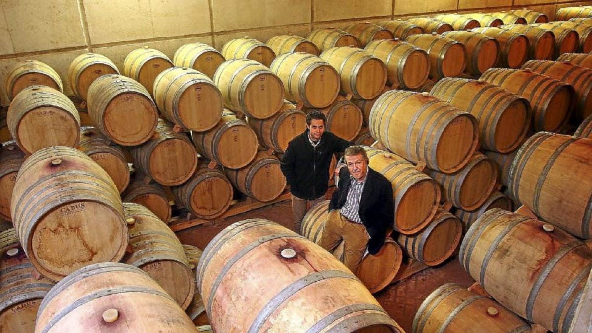 Mariano (d) y Eduardo García en la sala de barricas de la bodega Mauro.-Pablo Requejo