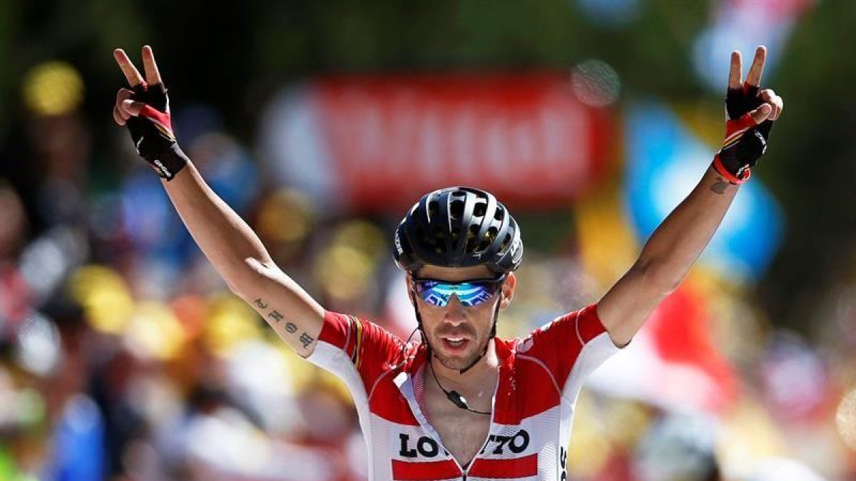 El ciclista belga Thomas De Gendt del Lotto Soudal se impone en la 12ª etapa del Tour de Francia, de 178km desde la ciudad de Montpellier hasta Mont Ventoux.-EFE/Kim Ludbrook