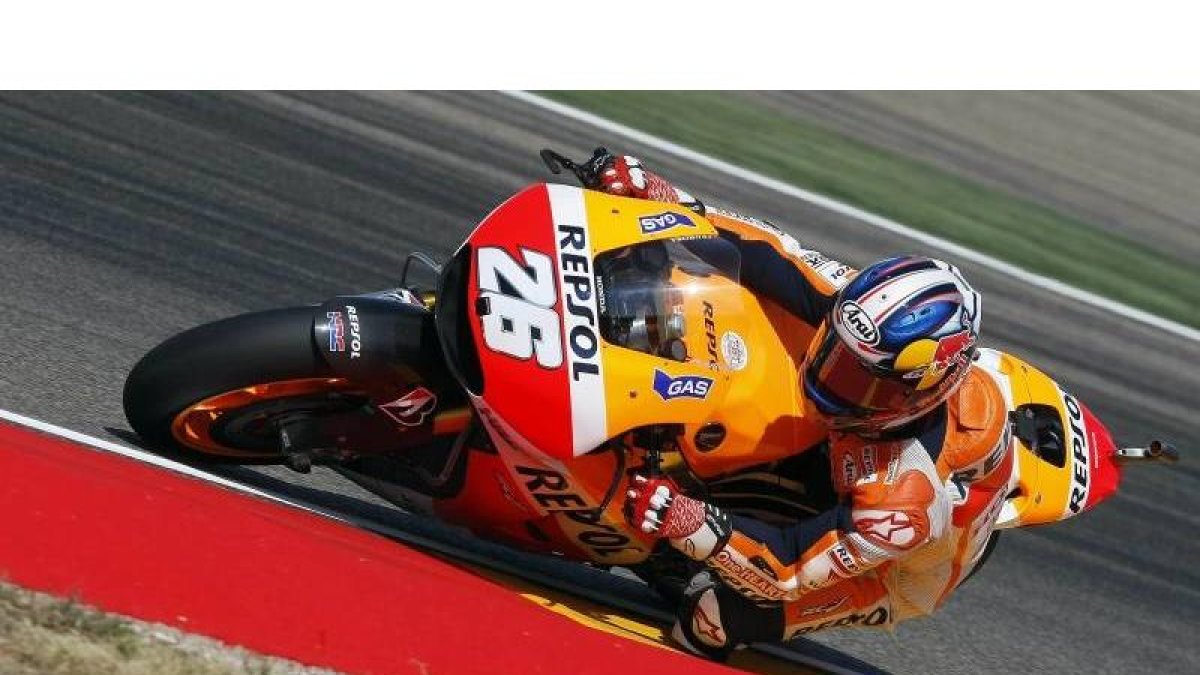 Pedrosa en los entrenamientos libres de hoy en el circuito de Motorland de Alcañiz.-