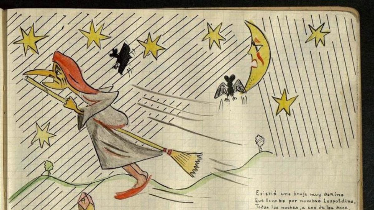 Página de La bruja Leopoldina, cuento inédito de Delibes y publicado por la editorial Destino.-