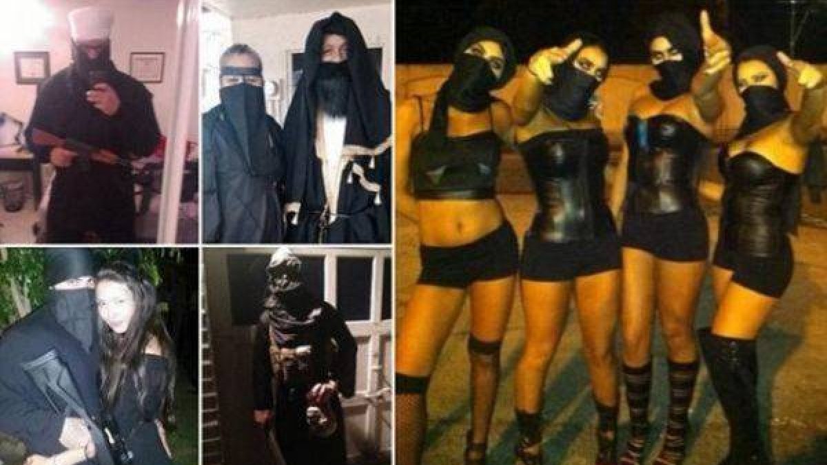 Fotos colgadas en twitter de persoans disfrazadas de miembros del Estado Islámico.-Foto: Twitter