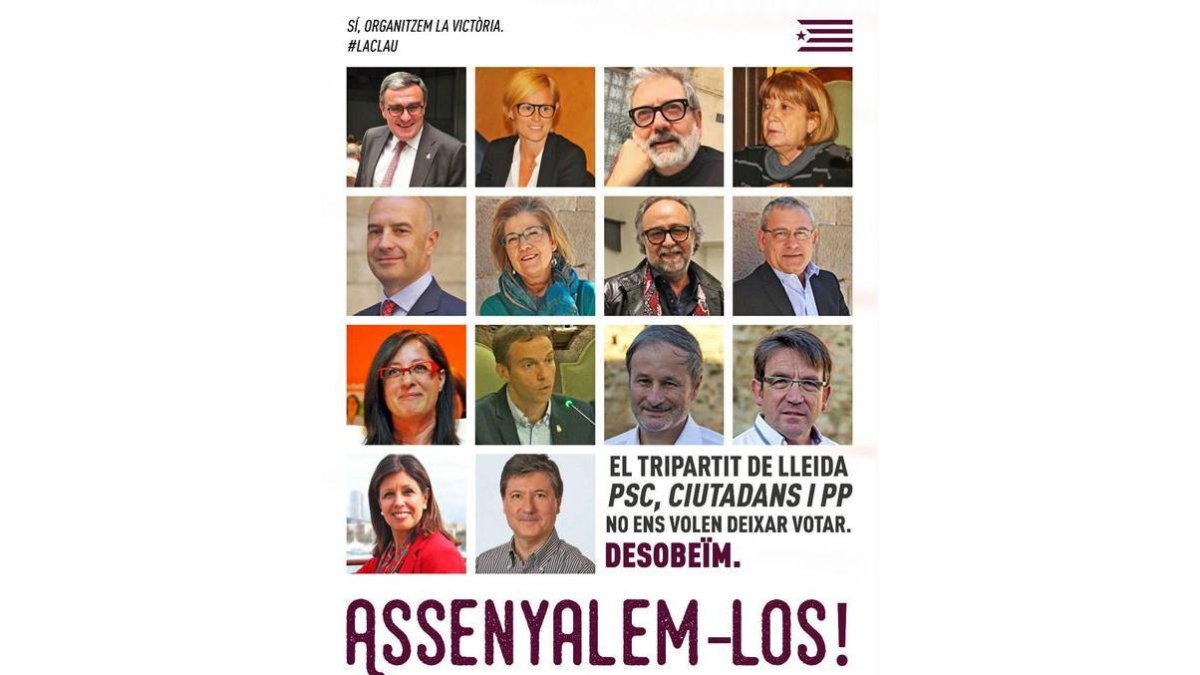Cartel de Arran contra concejales de Lleida de PSC, Ciutadans y PPC.-EL PERIÓDICO