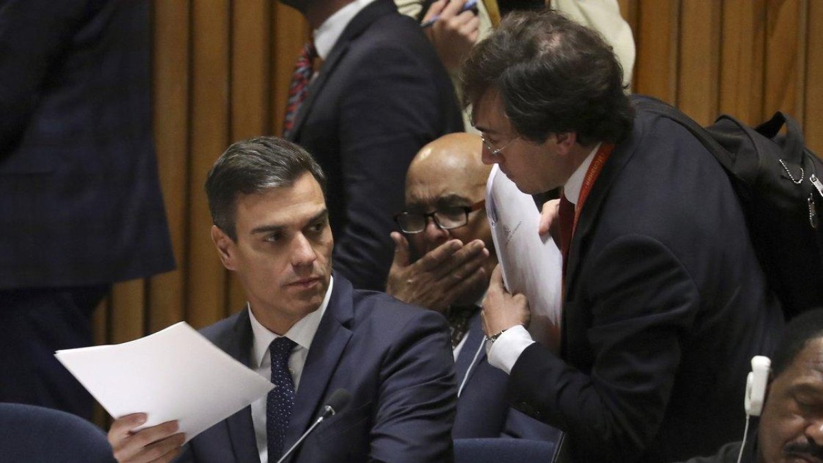 Pedro Sánchez en la reunión sobre acción para el mantenimiento de la paz, este martes en la ONU.-EFE