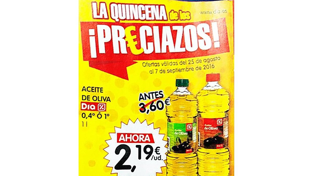 Portada del folleto en la que aparece el aceite de la marca blanca DIA.-EL MUNDO