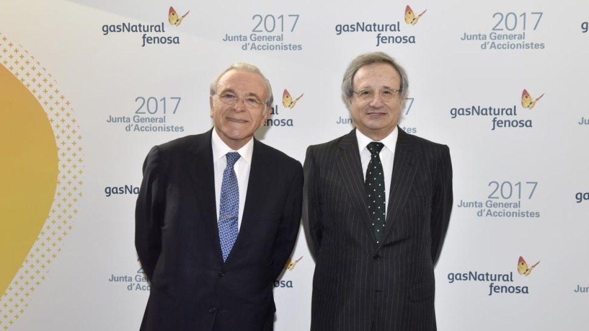 El presidente de Gas Natural Fenosa, Isidro Fainé, y el CEO, Rafael Villaseca, durante la junta general ordinaria de accionistas de Gas Natural Fenosa-ICAL