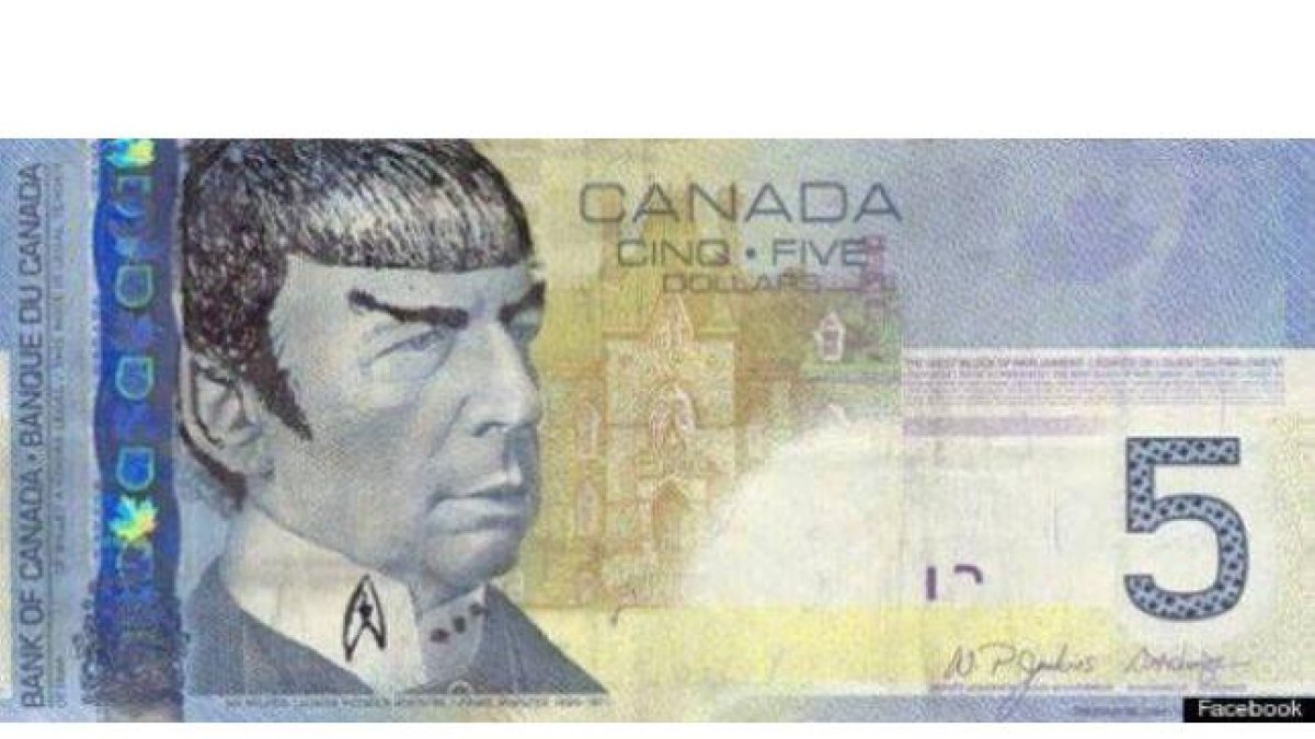 Un billete adulterado de 5 dólares canadienses.-