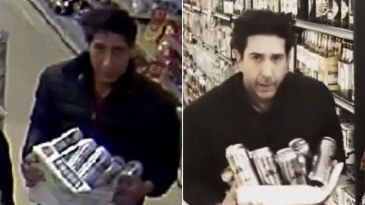 A la izquierda, el ladrón de cervezas buscado por la Policía y el actor David Schwimmer, en el vídeo parodia-INSTAGRAM / DAVID SCHWIMMER