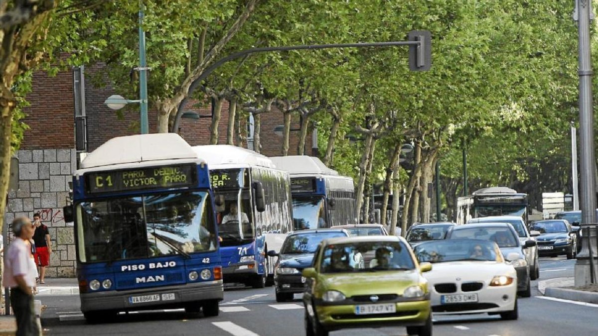 Autobuses circulando por el Paseo Zorrilla de Valladolid-J.M.LOSTAU