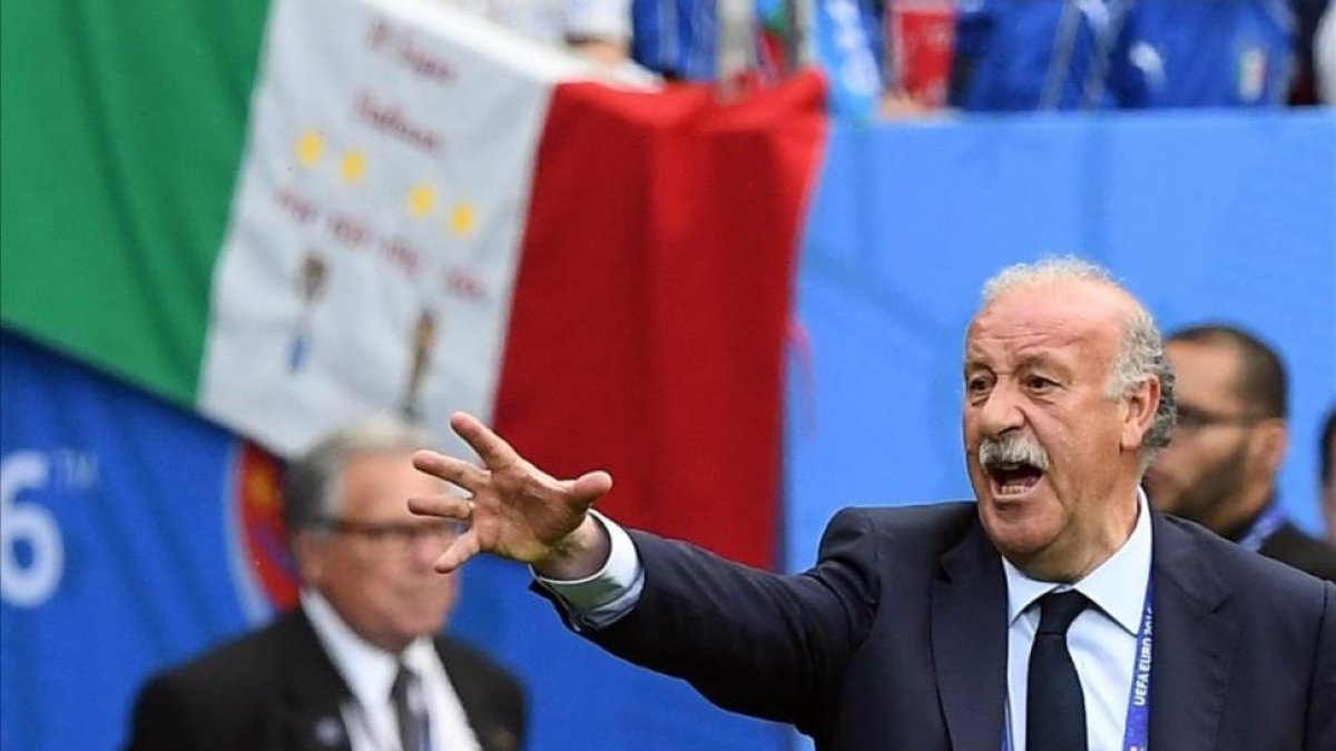 Vicente del Bosque, durante el partido contra Italia de la Eurocopa pasada.-EFE / GEORGI LICOVSKI