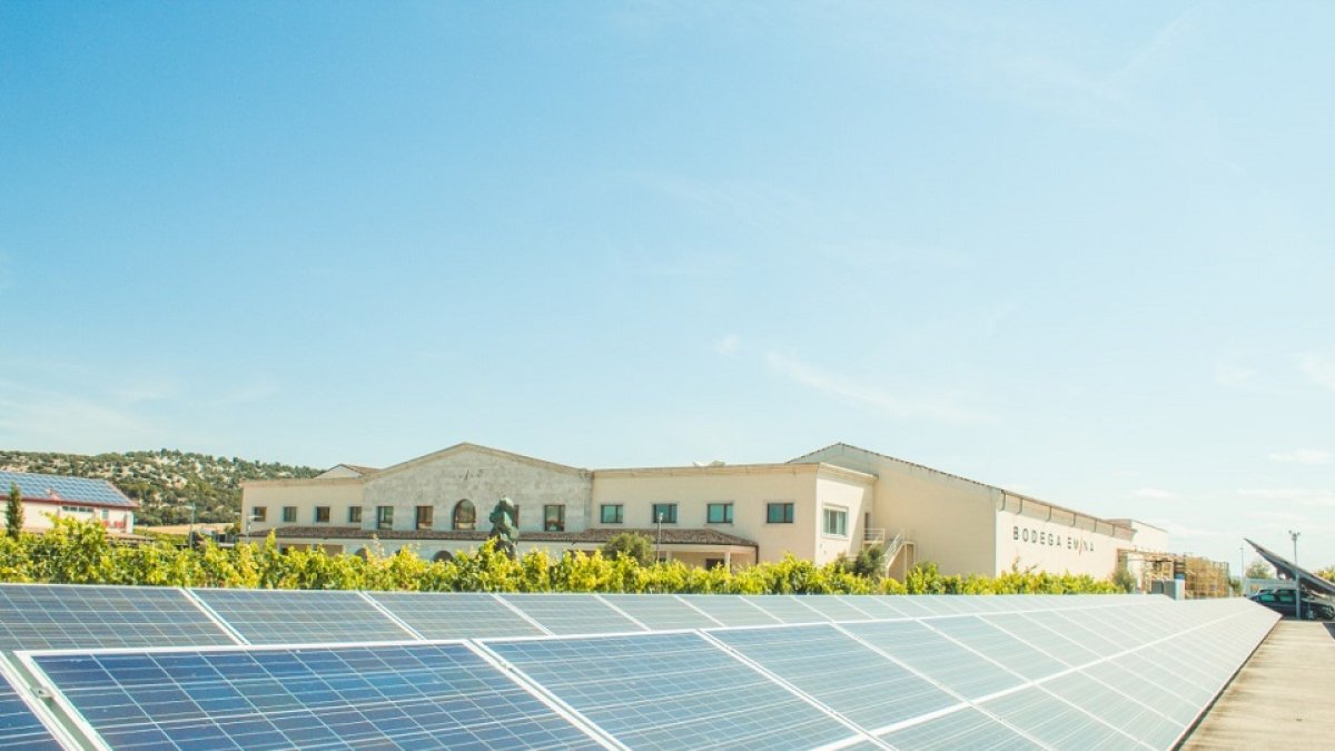 Imagen de las Bodegas Matarromera con las plantas solares. EM