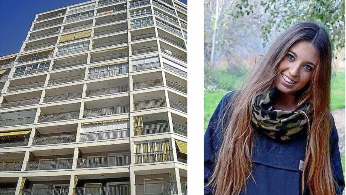 A la izquierda, el Edificio Infantes desde cuyo ático se precipitó. Al lado María Lamadrid en una reciente imagen de su perfil en instagram.-Diari Serpis