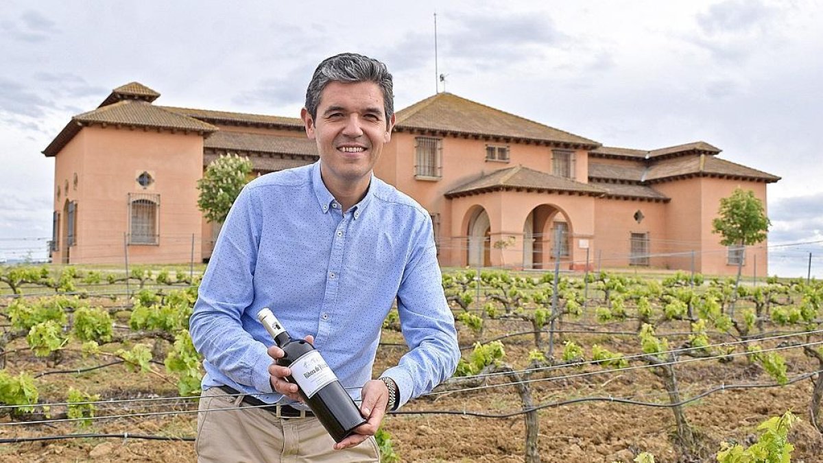 Antonio Casas posa entre sus viñedos, frente a las instalaciones de Agejas.-