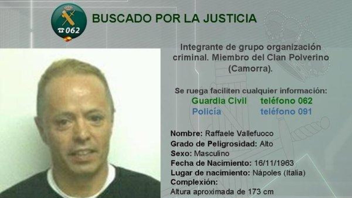 Raffaelle Vellefuoco (56) es buscado por la Justicia de su país por su supuesta implicación en delitos de homicidio, narcotráfico, uso de violencia y chantaje.-GUARDIA CIVIL