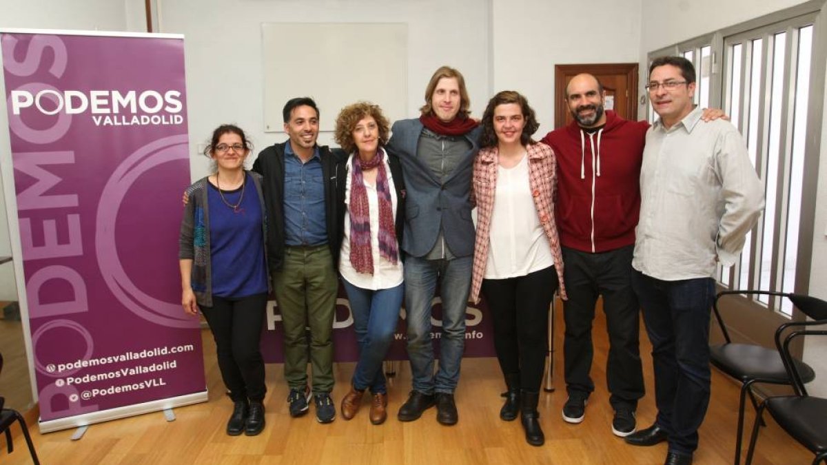 Ana Pacios (Ávila); Carlos Chávez, (Valladolid); Isabel Muñoz, (Salamanca); Pablo Fernández, candidato a la Junta de Castilla y León y cabeza de lista por León, Natalia del Barrio, (Segovia); Ricardo López, (Palencia) y José Luis Sanjuan (Soria), en la in-Ical