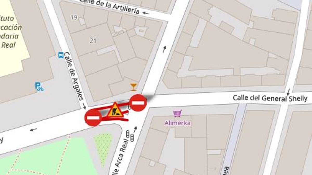 Mapa de la calle General Shelly y el tramo cortado de Las Delicias.- @PoliciaVLL