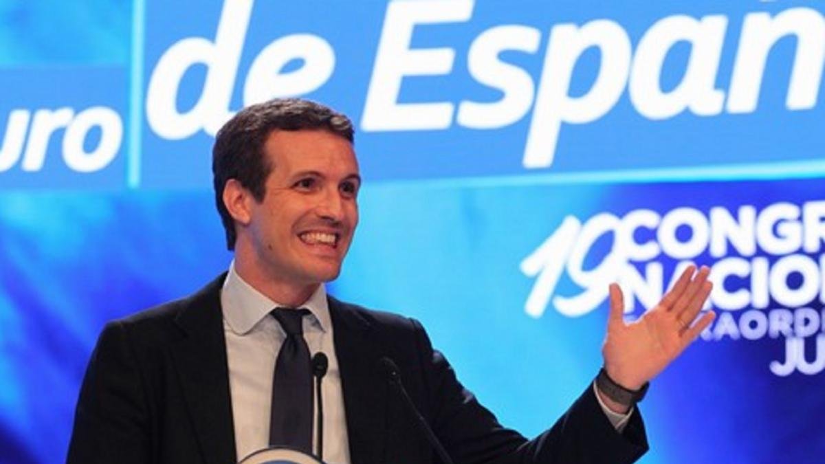 Jornada de clausura del XIX Congreso Nacional Extraordinario del PP en el que será elegido el nuevo presidente de la formación. En la imagen el candidato Pablo Casado.-Juan Lázaro / ICAL
