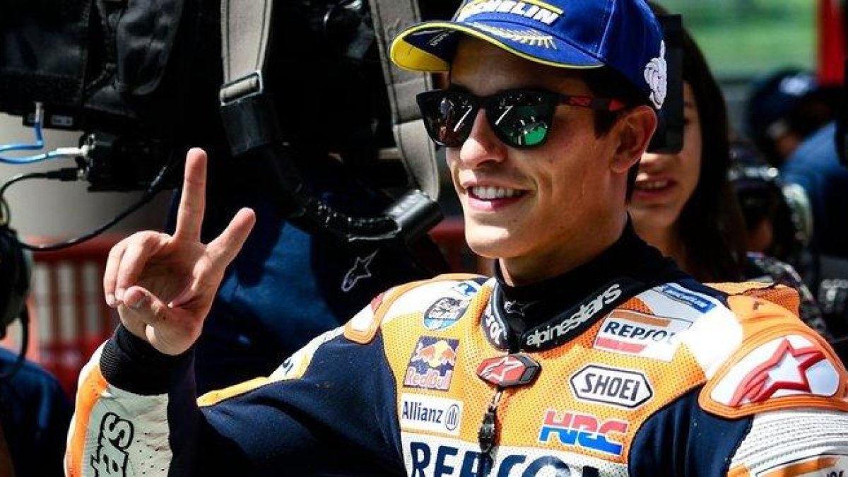 Marc Márquez (Honda) celebra, en Mugello, su pole nº 84.-AFP / FILIPPO MONTEFORTE