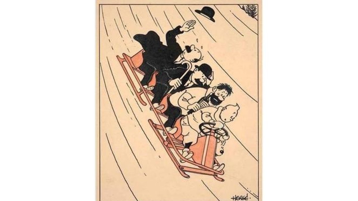 Una de las postales navideñas de Tintín, realizadas por Hergé, que se subastarán en la casa Artcurial de París en noviembre.-HERGÉ / MOULINSART