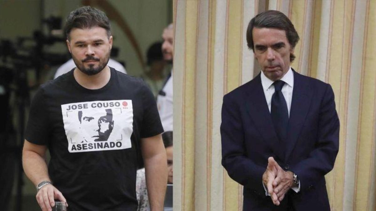 Gabriel Rufián y José María Aznar, este martes en el Congreso.-EFE