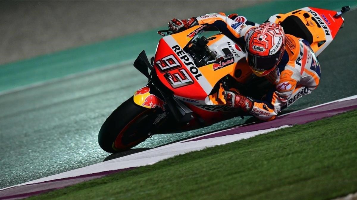 Marc Márquez, durante los entrenamientos de este viernes en el circuito de Losail.-AFP