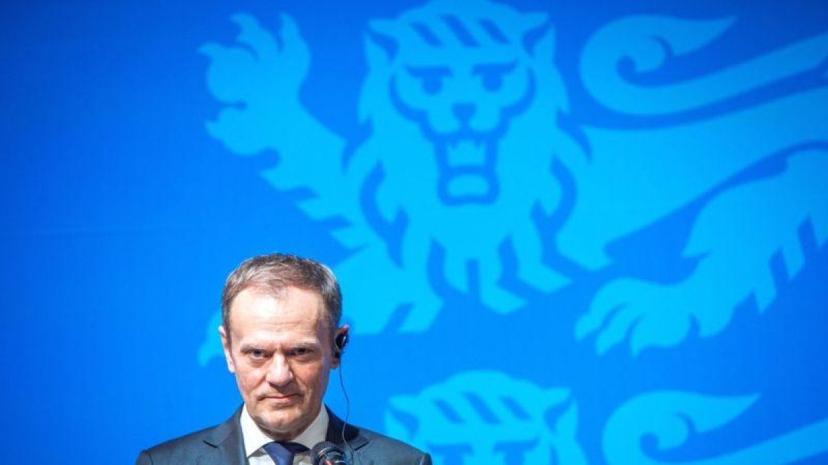Donald Tusk durante su rueda de prensa en Tallin, la capital de Estonia.-MARKO MUMM / AFP
