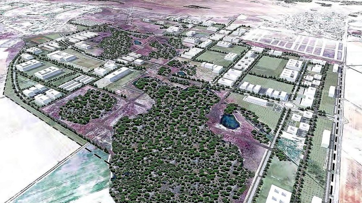 Vista parcial de la ‘Ciudad del Bienestar y la Salud’ de Aldeamayor de San Martín, según una infografía del proyecto liderado por Metrovacesa.-EL MUNDO